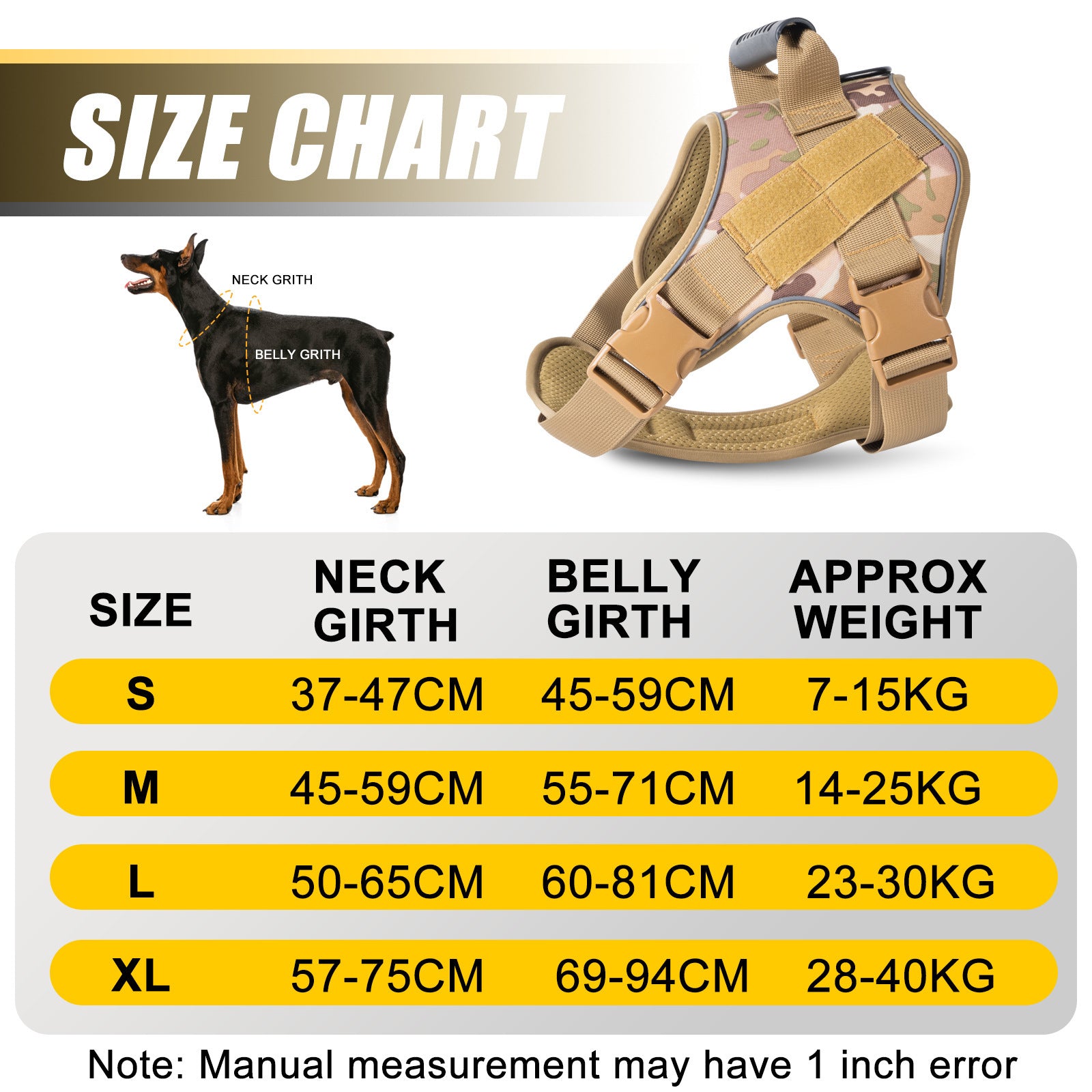 Tactical dog harness and lead set, 4 sizes available
