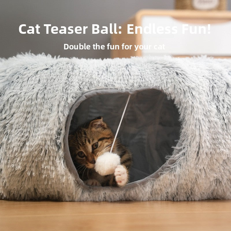 Washable donut cat tunnel bed with removable cover, 85cm pet nest - view 2