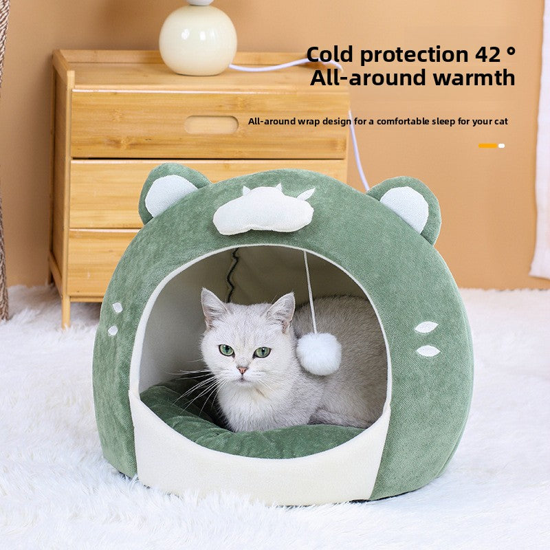 Egg shaped cloud pet nest in soft green cloth, product image 4