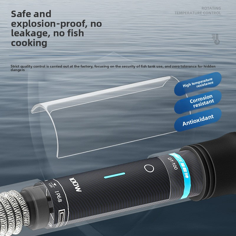 Automatic glass aquarium heater with overheat protection, close-up detail view
