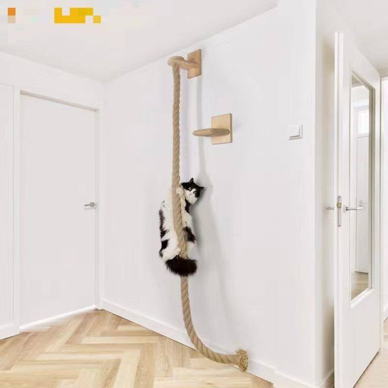 Natural jute cat climbing rope with wooden jumping platform, photo 6