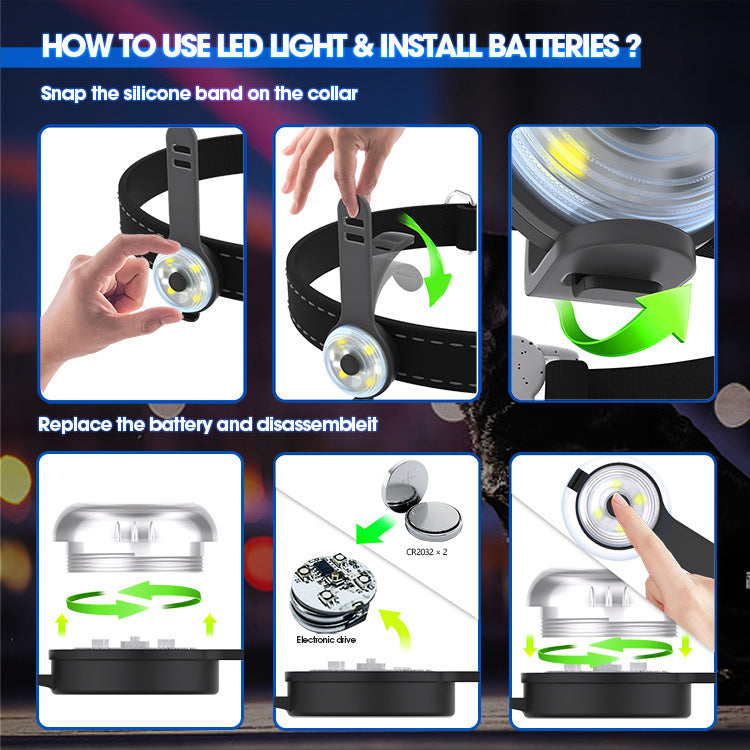 LED pet safety light with adjustable silicone strap for collars, product image 3