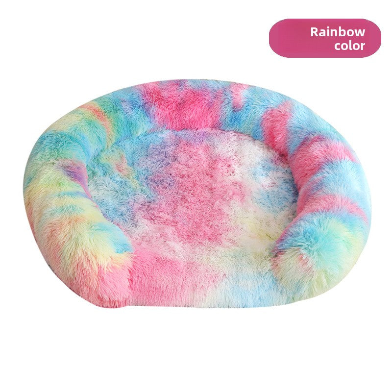 Fluffy round nest pet bed in many colours in Black, close-up detail view