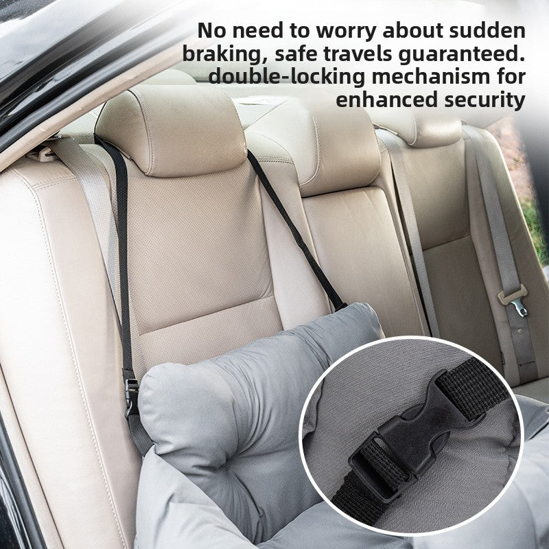 Dark grey padded dog car booster seat bed with strap, view 4