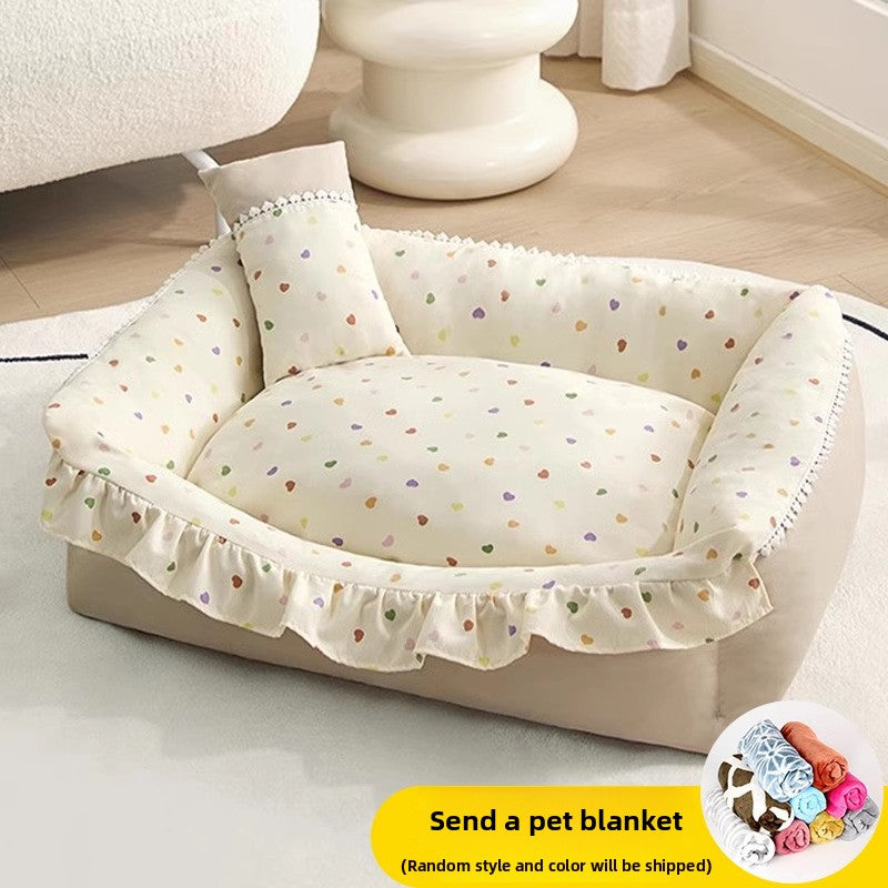 Raised Rim Plush Pet Bed with Blanket Option for Cats and Dogs