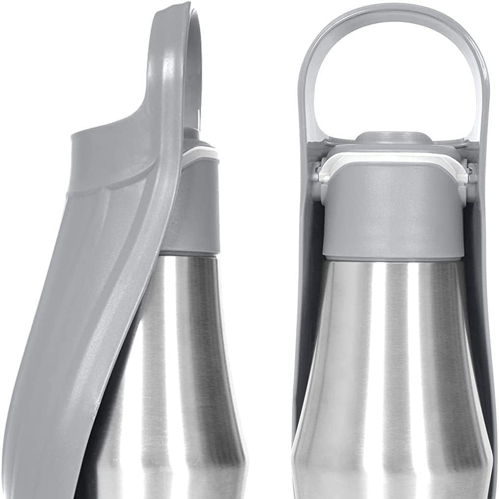 Insulated 750ml stainless steel dog water bottle with bowl, product image 3
