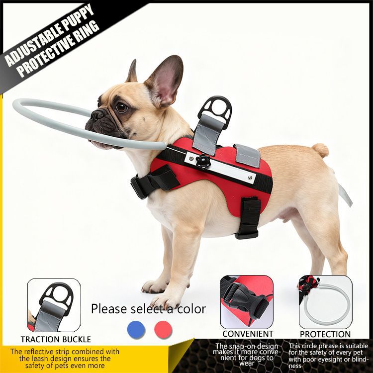 Adjustable blue pet bumper ring harness in polyester, product image 1