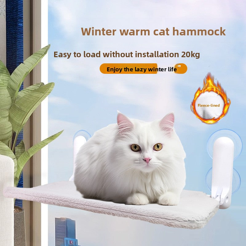 Cat lounging in a grey breathable window hammock
