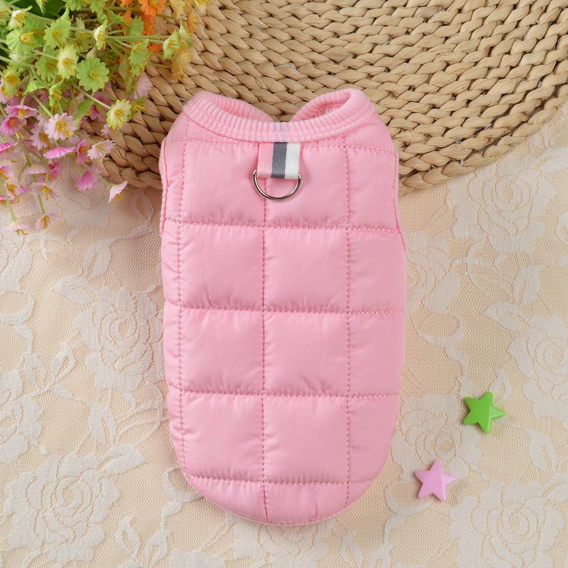 Simple padded cotton coat for small dogs and cats in Pink, side view