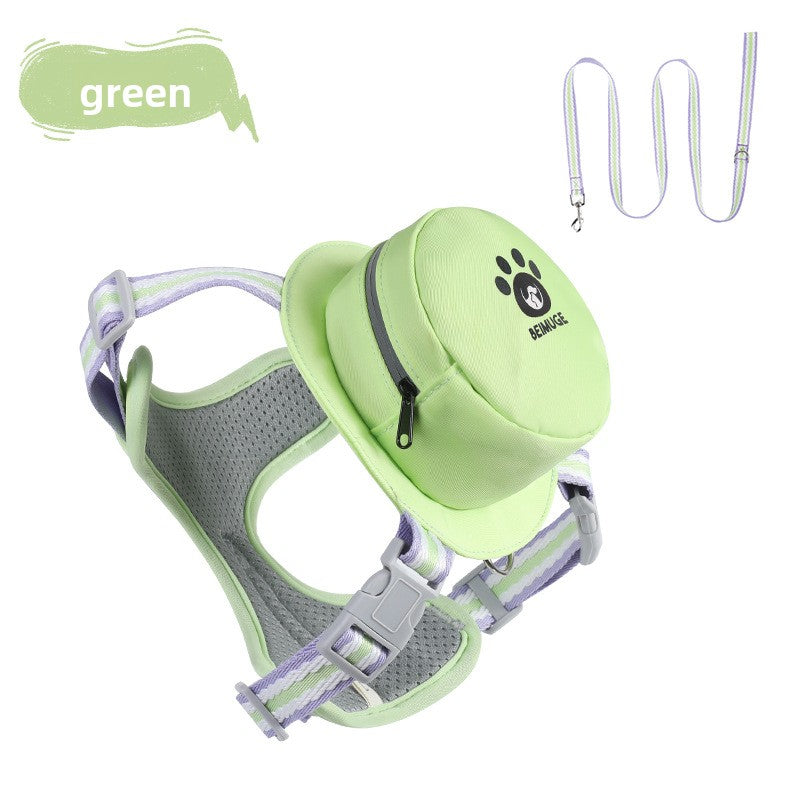 Small dog harness with backpack and lead, main product photo