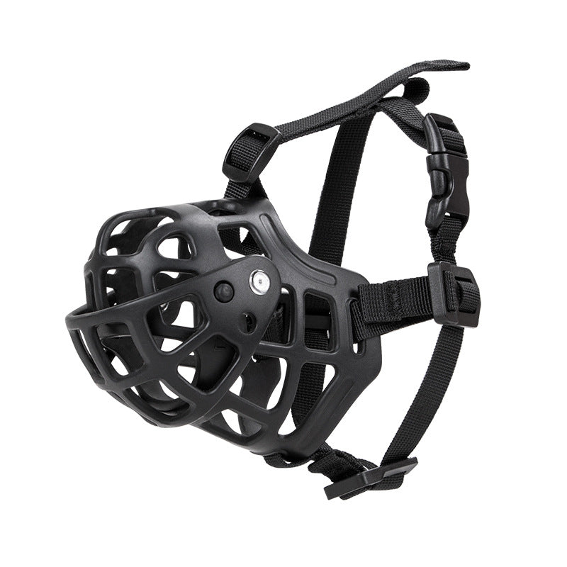 Adjustable silicone basket dog muzzle in black, view 6