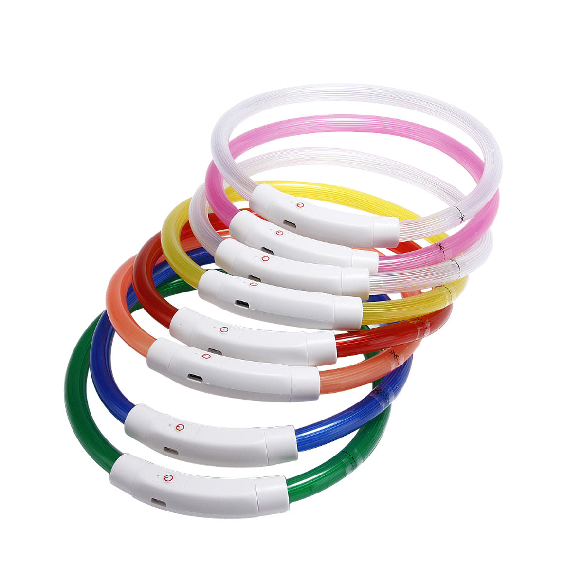 Light strip and fibre optic LED collars in bright colours
