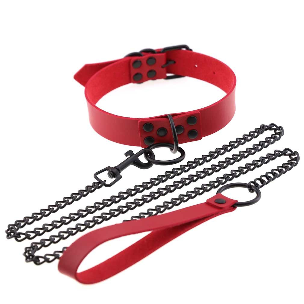 PU leather dog collar and lead set with chain detail, product image 6
