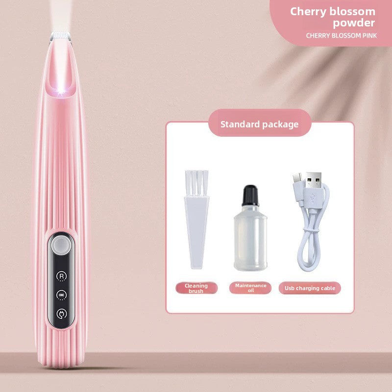 LED Pet Face and Paw Trimmer with Curved Blade and Oil Bottle