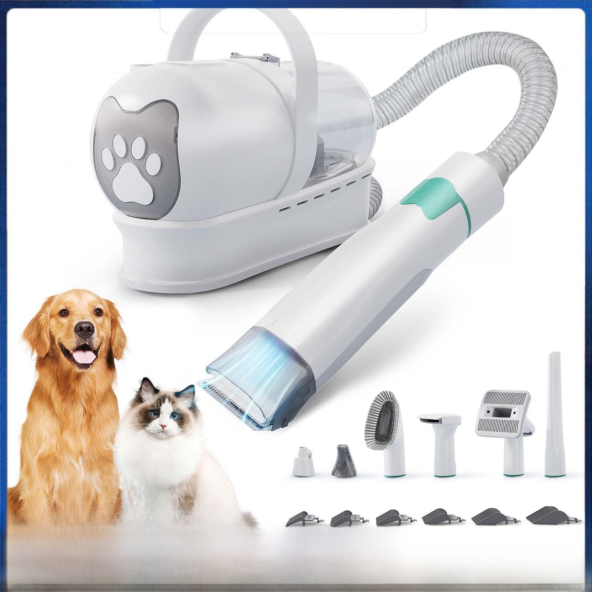 7-in-1 Pet Grooming Vacuum Kit with Clipper and UK Plug