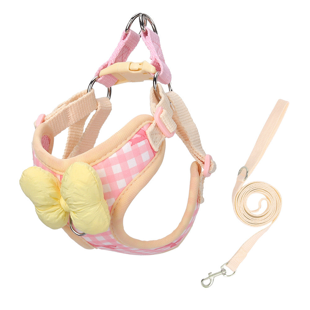 Plaid dog harness and lead with bow, available from Pet Royale UK