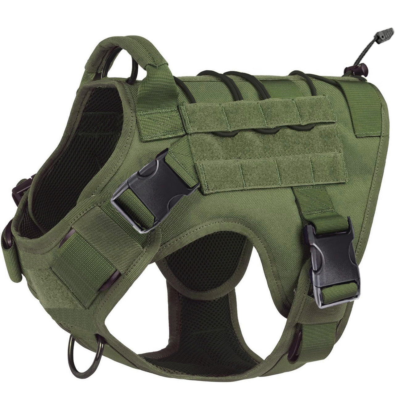 Tactical mesh dog harness with grab handle and reflective trim in black, view 13