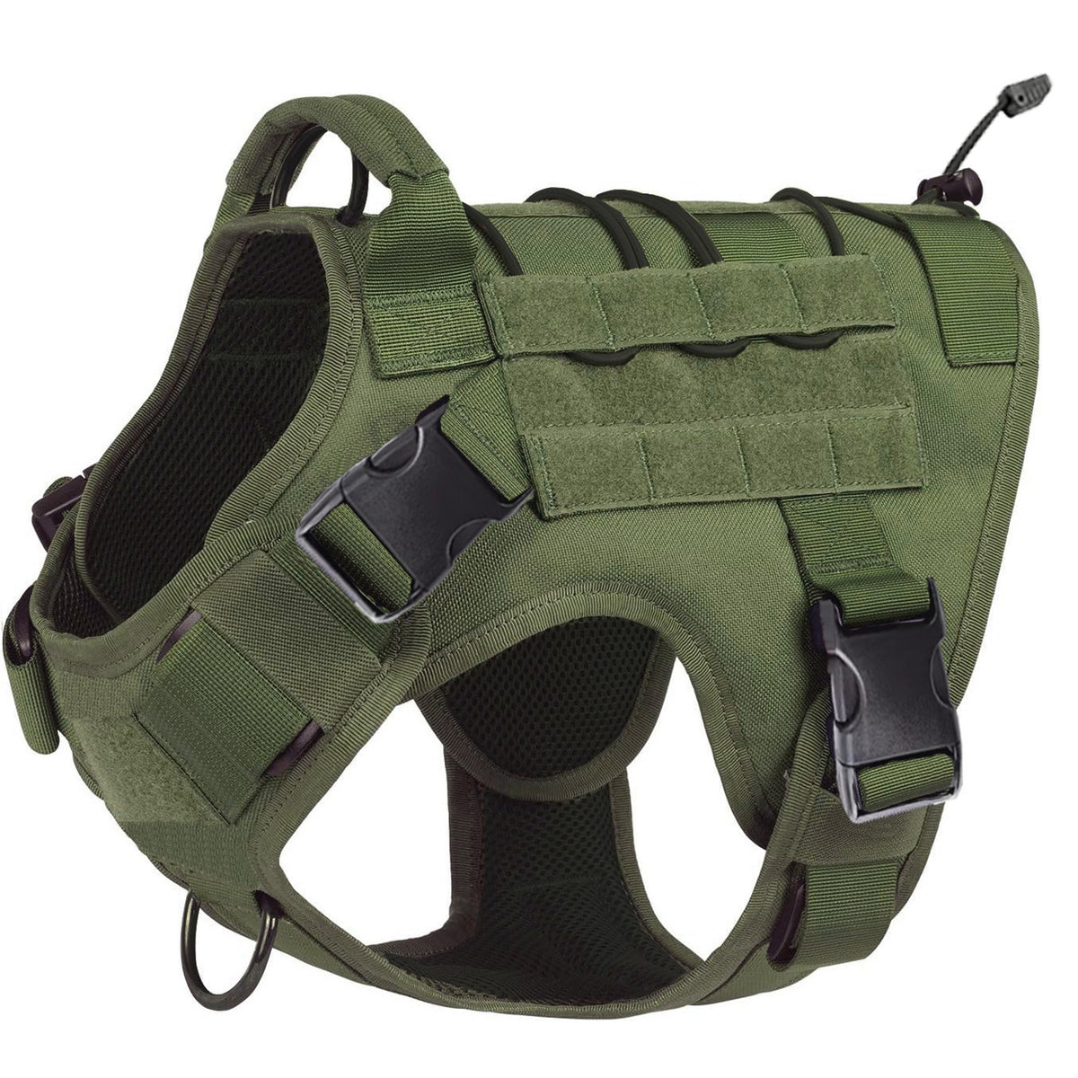 Tactical mesh dog harness with grab handle and reflective trim in black, view 13