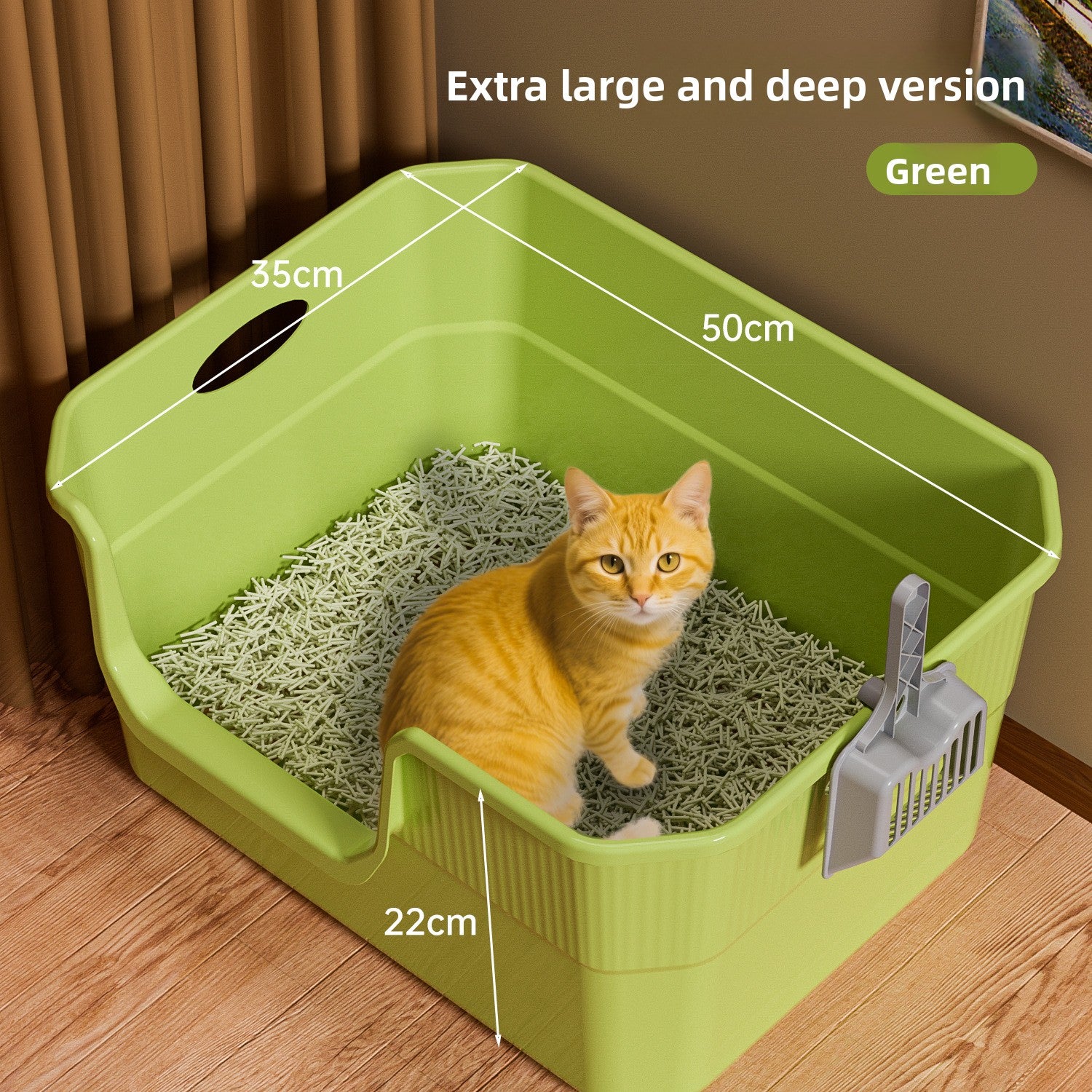Extra Large Semi-Enclosed Cat Litter Box with Scoop, Thick PP