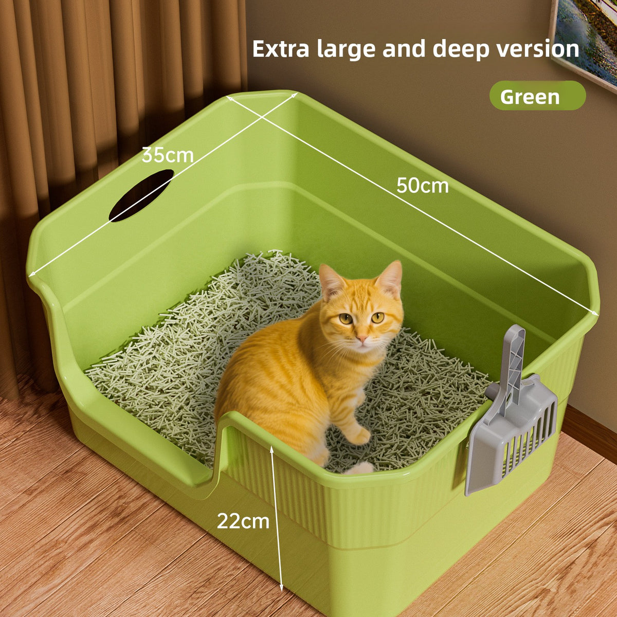 Extra Large Semi-Enclosed Cat Litter Box with Scoop, Thick PP