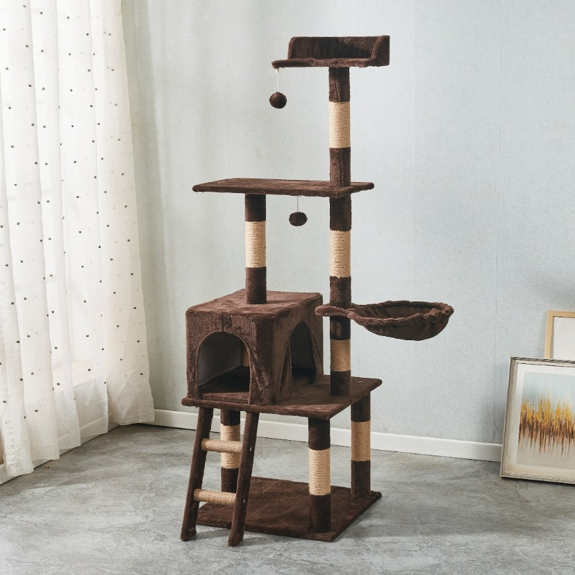 Plush multi-level cat tree in turquoise grey colour