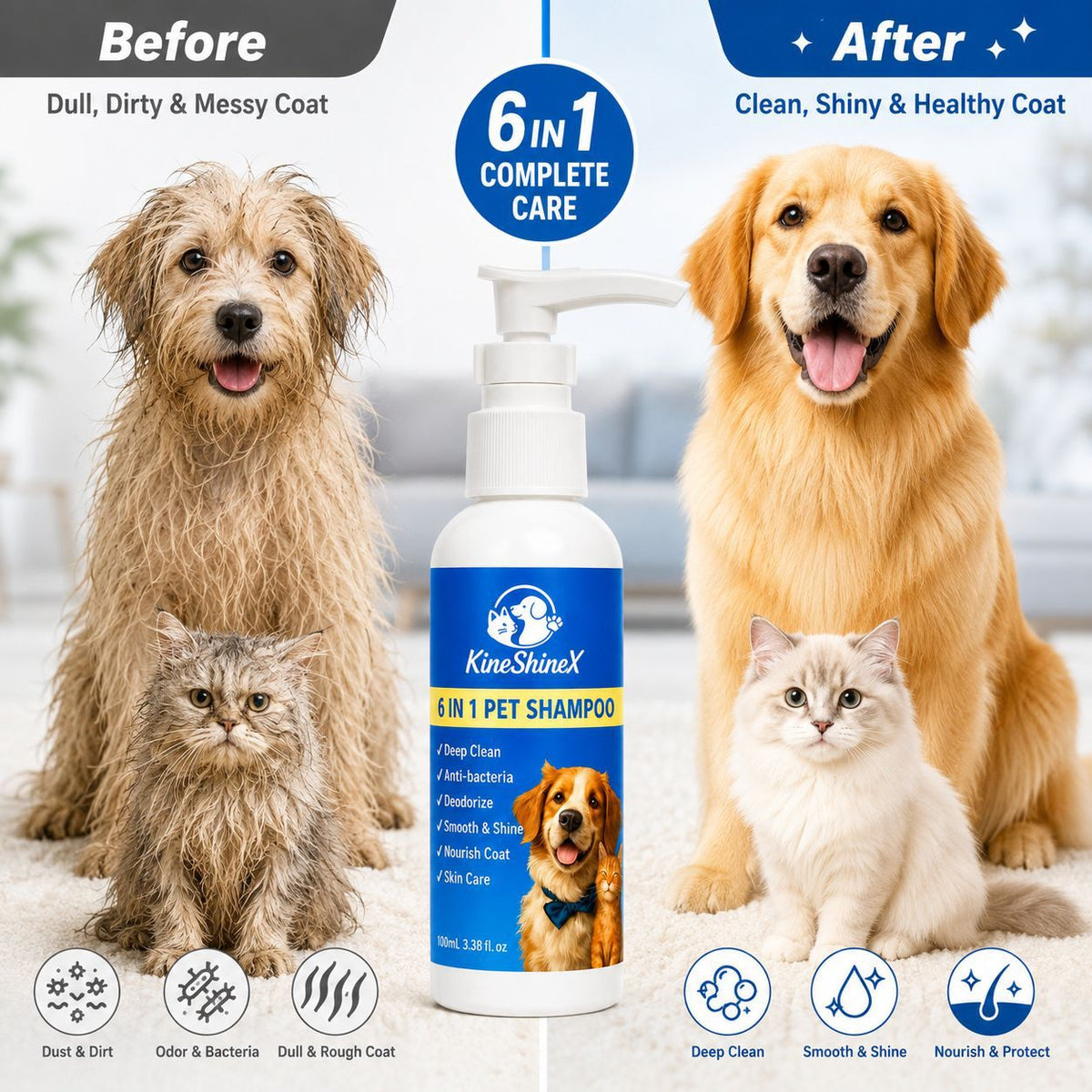 Conditioning Pet Shampoo for Soft Shiny Coats, Dogs and Cats