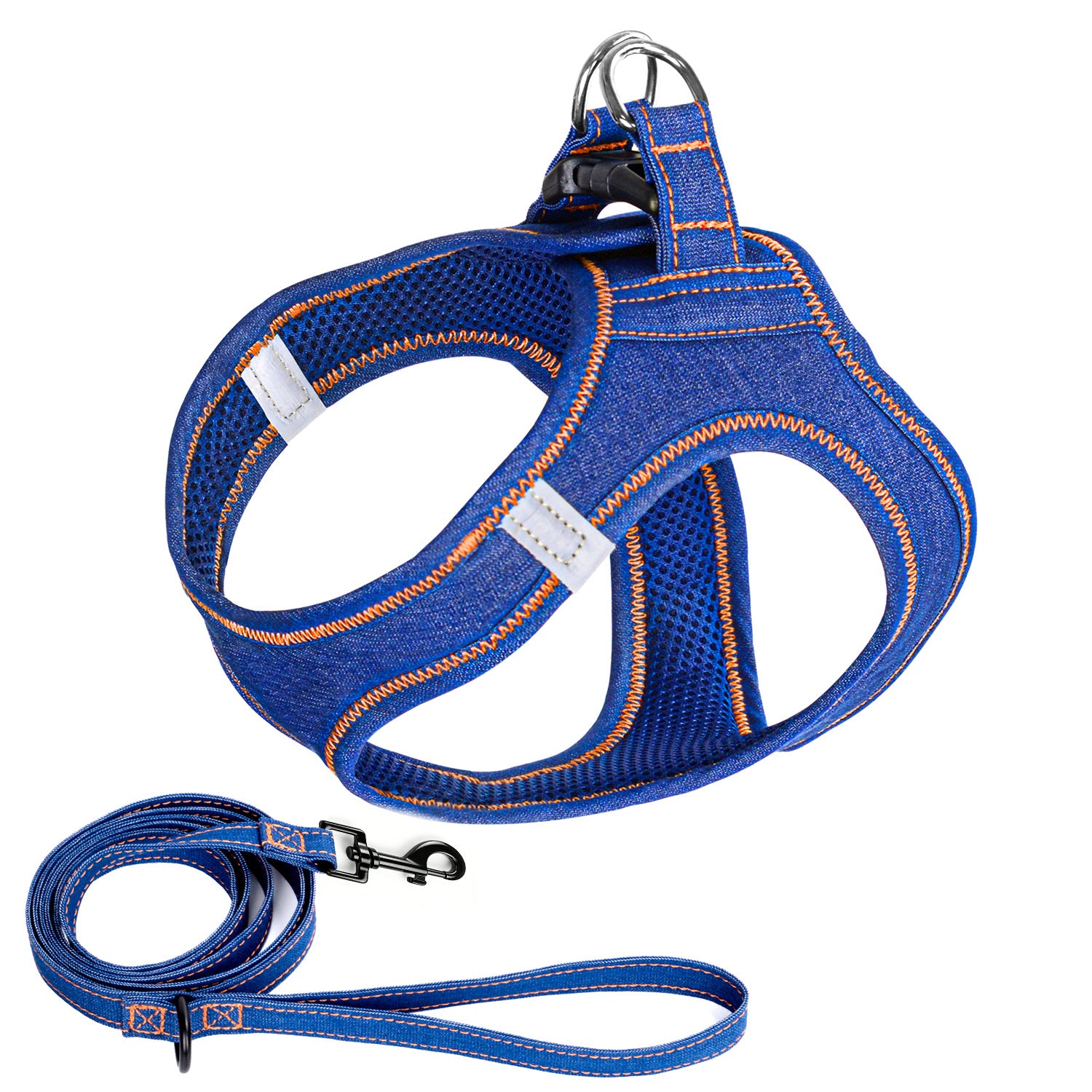 Navy denim back-clip dog harness, 3 sizes available