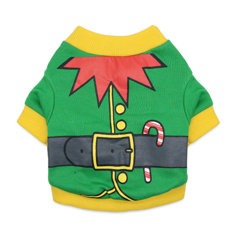 Cotton holiday pet T-shirt for small dogs and cats, in a home setting