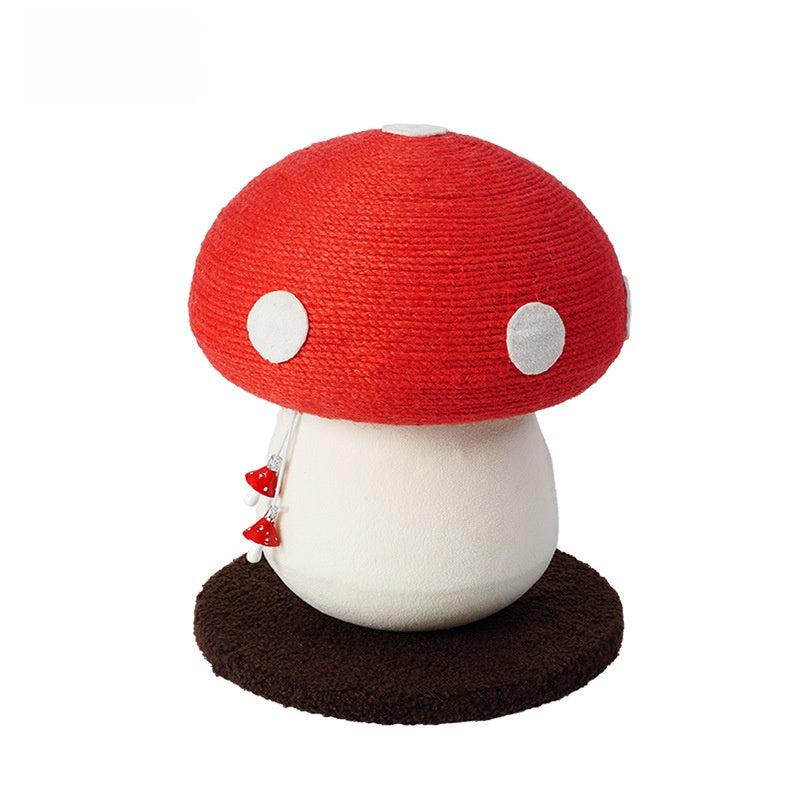 Red mushroom cat scratching post with hanging ball, photo 4 of 12