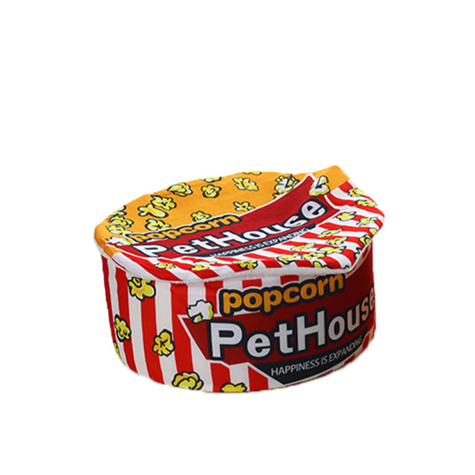 Novelty popcorn box shaped plush cat bed, product image 3