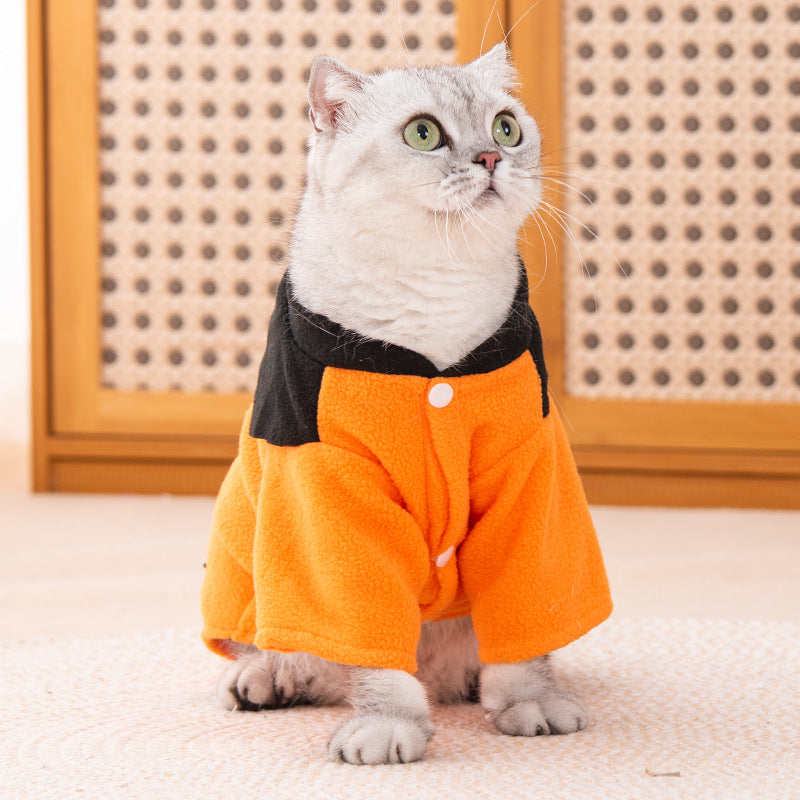 Fleece lined Halloween pumpkin dog costume, in Orange, sizes Extra Small to 2XL, image 2