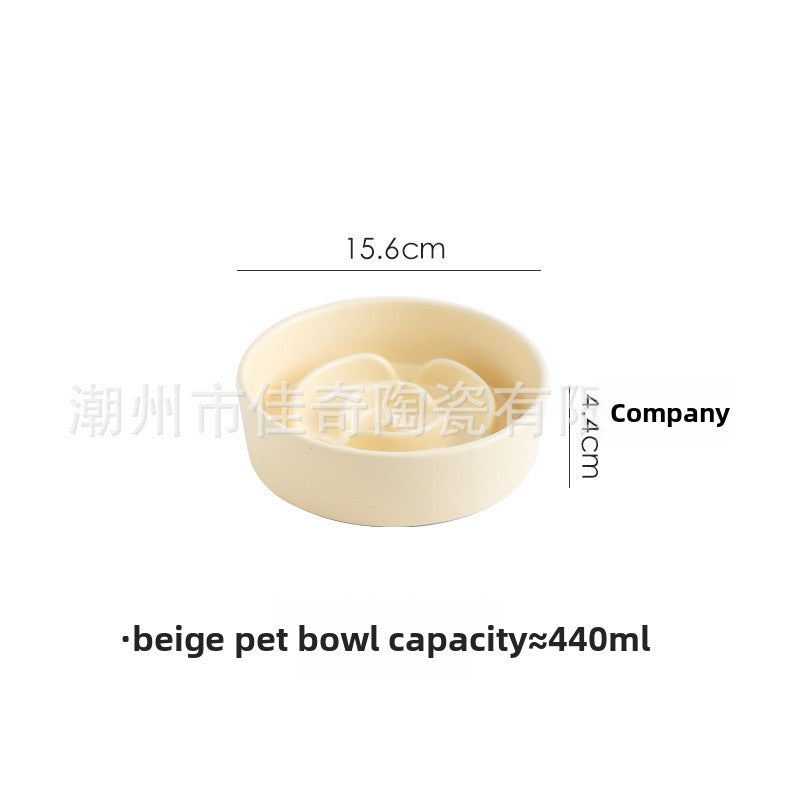 Ceramic Slow Feeding Pet Bowl with Small Flower Design and Optional Iron Stand
