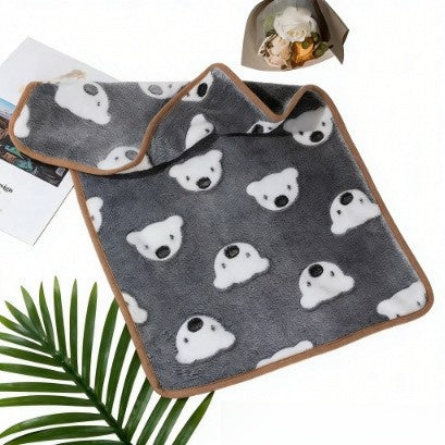 Soft flannel pet blanket with coffee brown footprint print, view 46