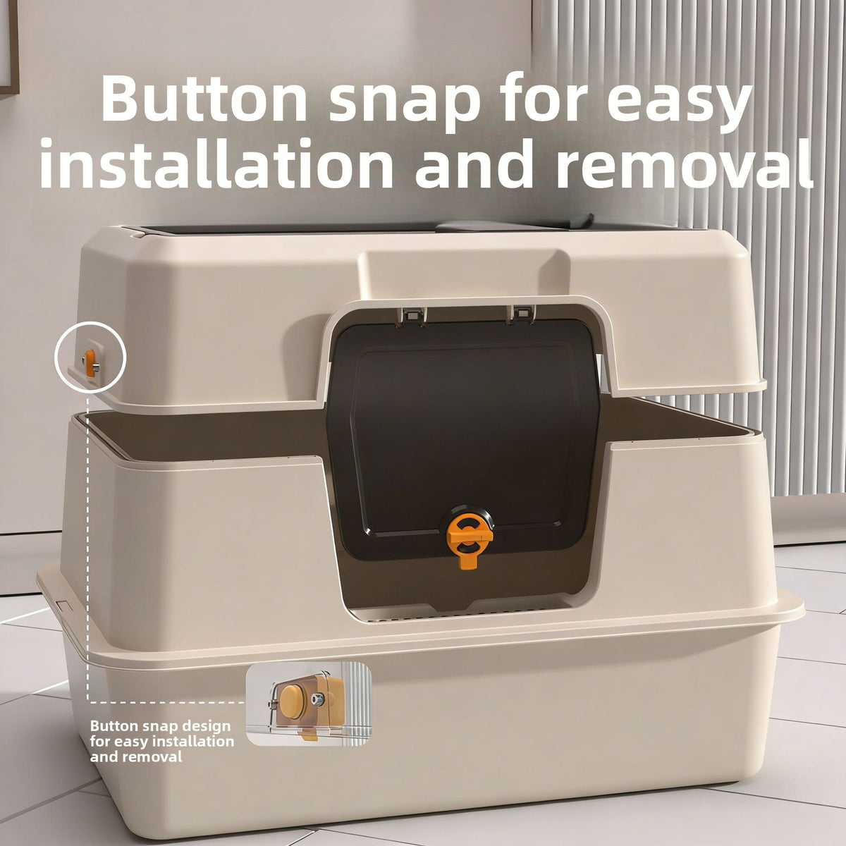 Fully Enclosed Stainless Steel Cat Litter Box, 50cm Wide