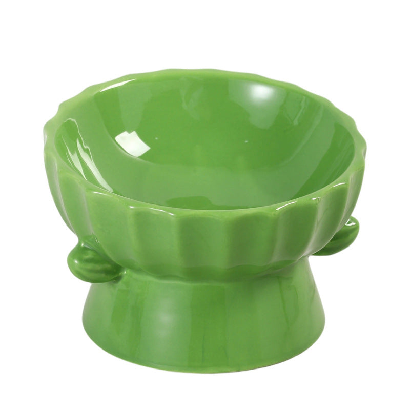 Ceramic Elevated Pet Bowl with Anti-Spill Slanted Opening and Double Ears in Cute Designs