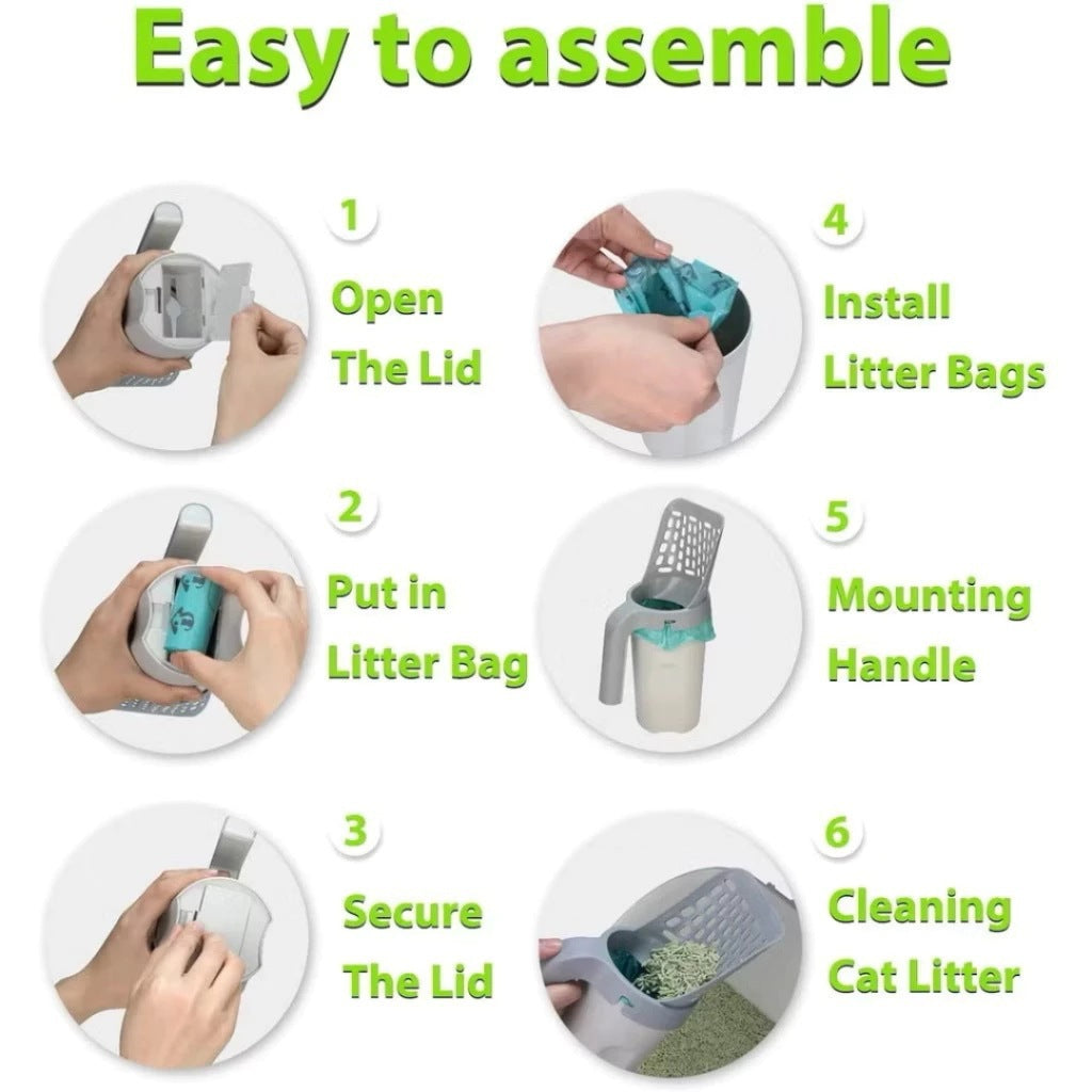 Portable All-in-One Cat Litter Scoop with Built-In Bag Storage