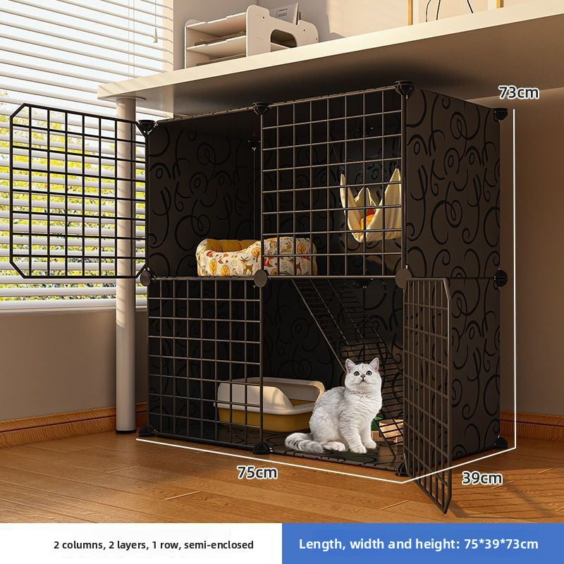 Indoor plastic cat cage with litter area and cat bed, view 32