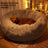 Grey round winter dog bed with matching fleece blanket