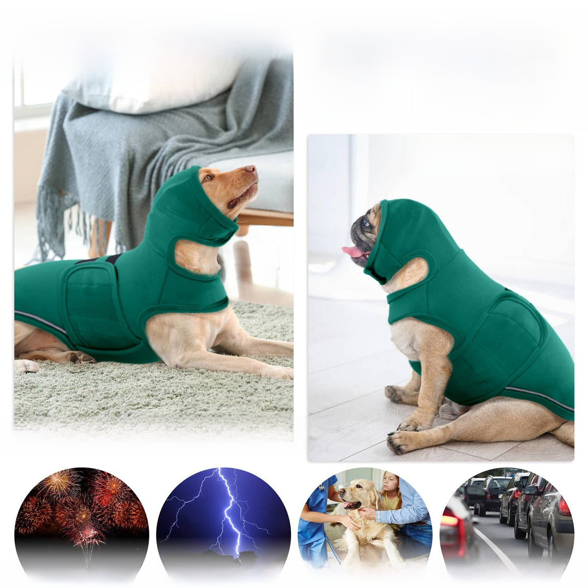 Adjustable green stretch dog comfort vest with snug fit in Green, close-up detail