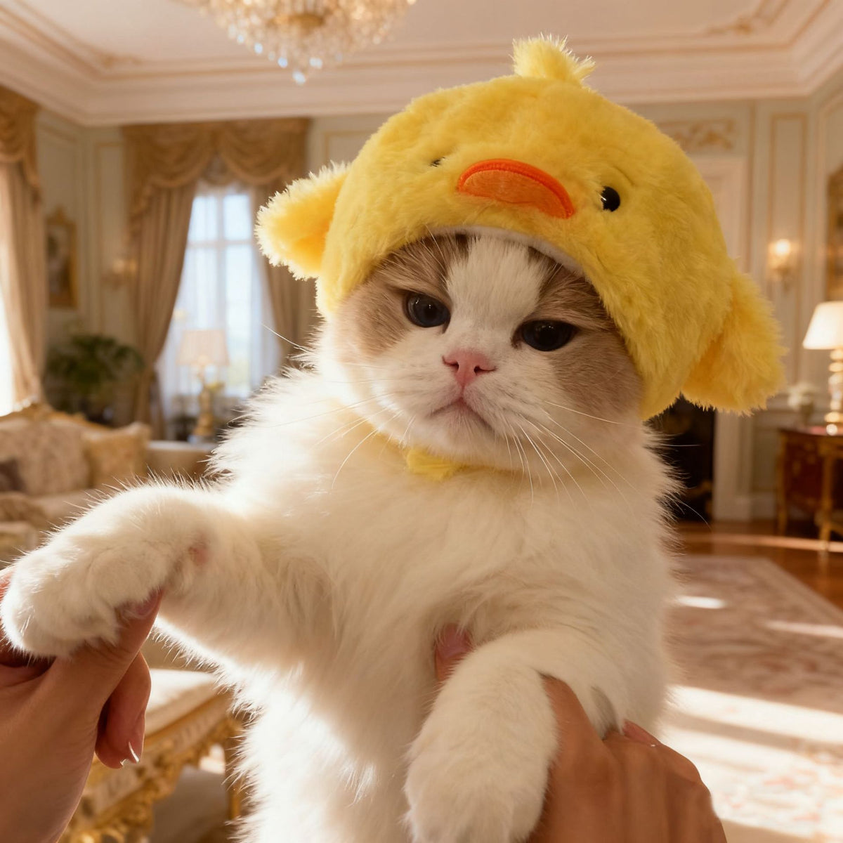 Cute animal headgear hat for cats and small dogs in Lamb, in a home setting