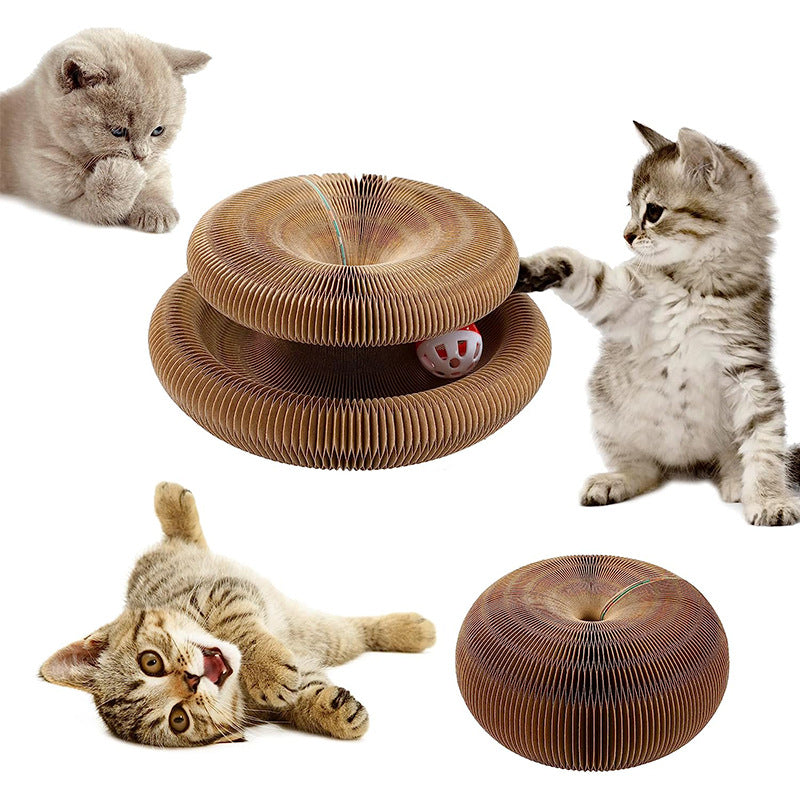 Foldable honeycomb cat scratcher toy with bell ball