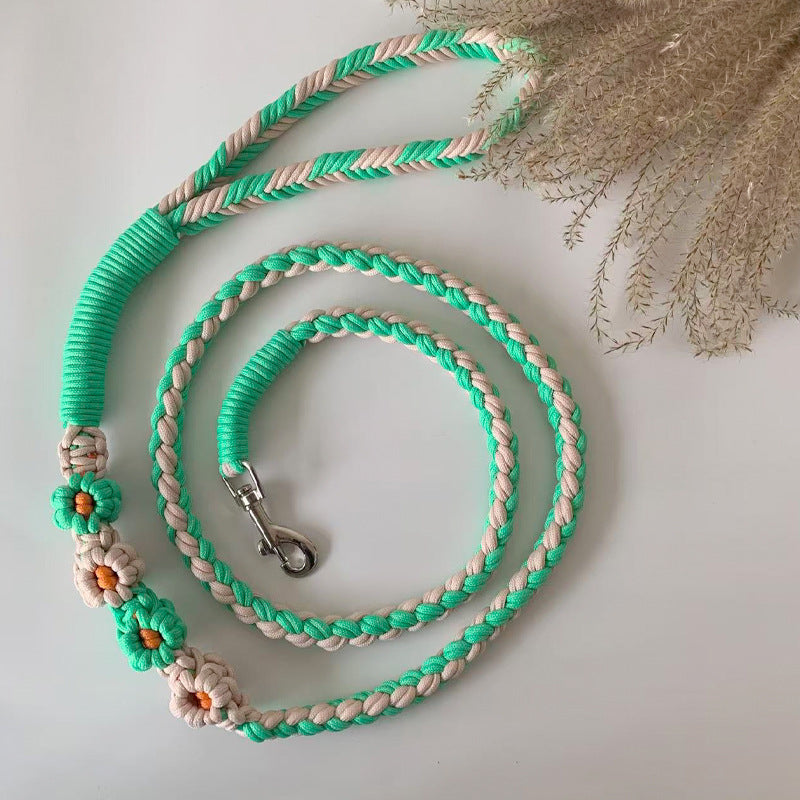 Hand braided Christmas pattern pet lead in bright orange