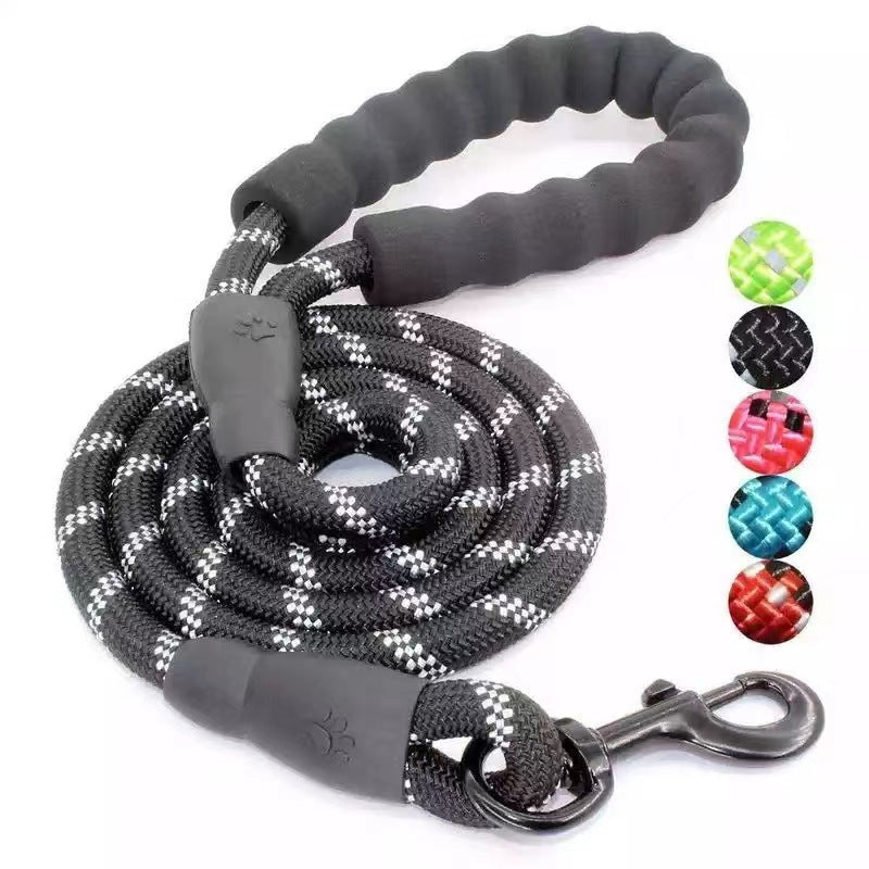 Reflective nylon dog lead with foam handle, 9 sizes available