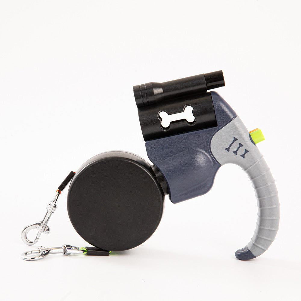 Retractable double dog lead with LED light, ideal for everyday use