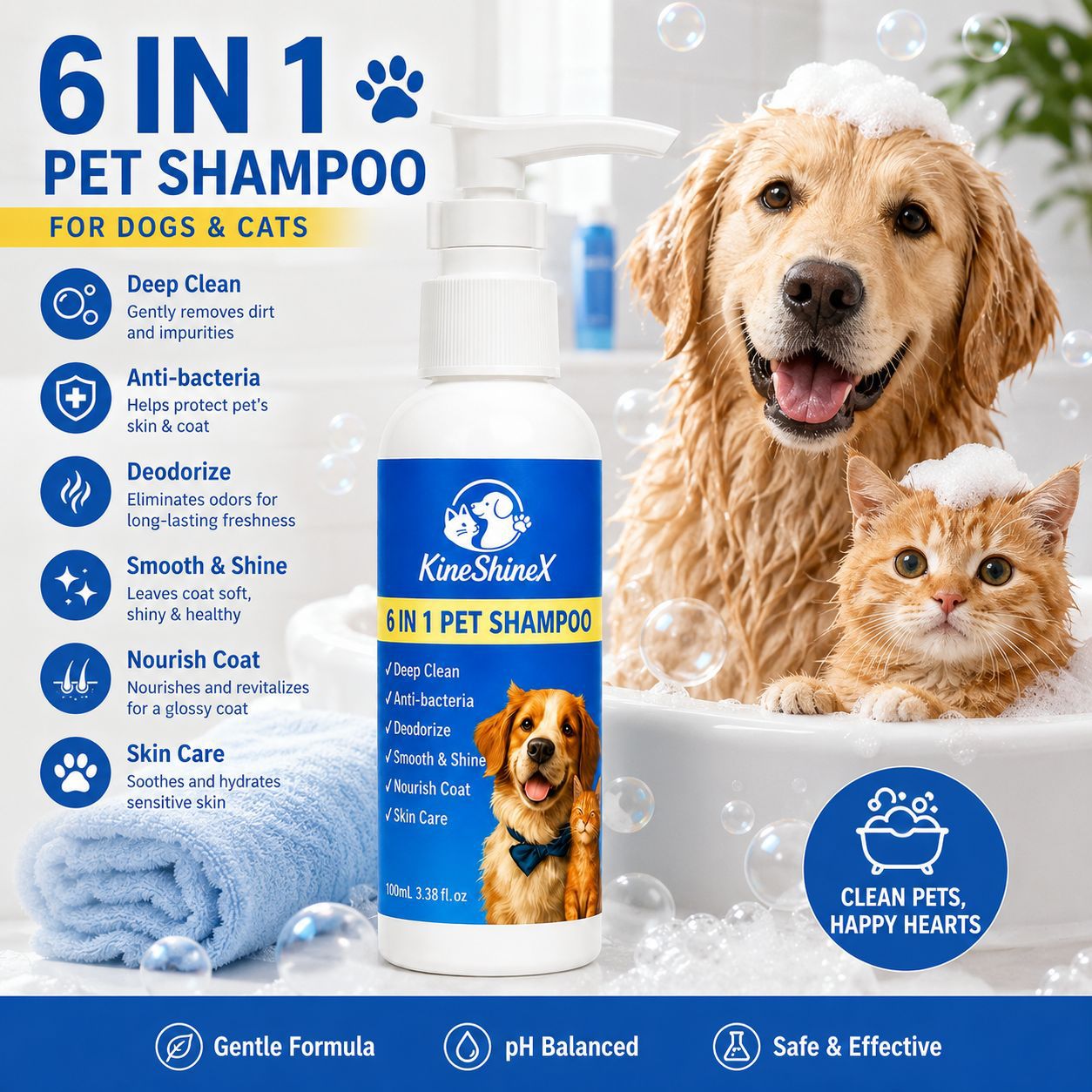 Conditioning Pet Shampoo for Soft Shiny Coats, Dogs and Cats