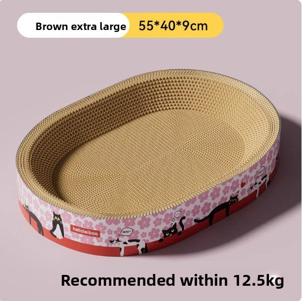 Round corrugated cat scratcher bed lounger with printed design, view 10 of 16