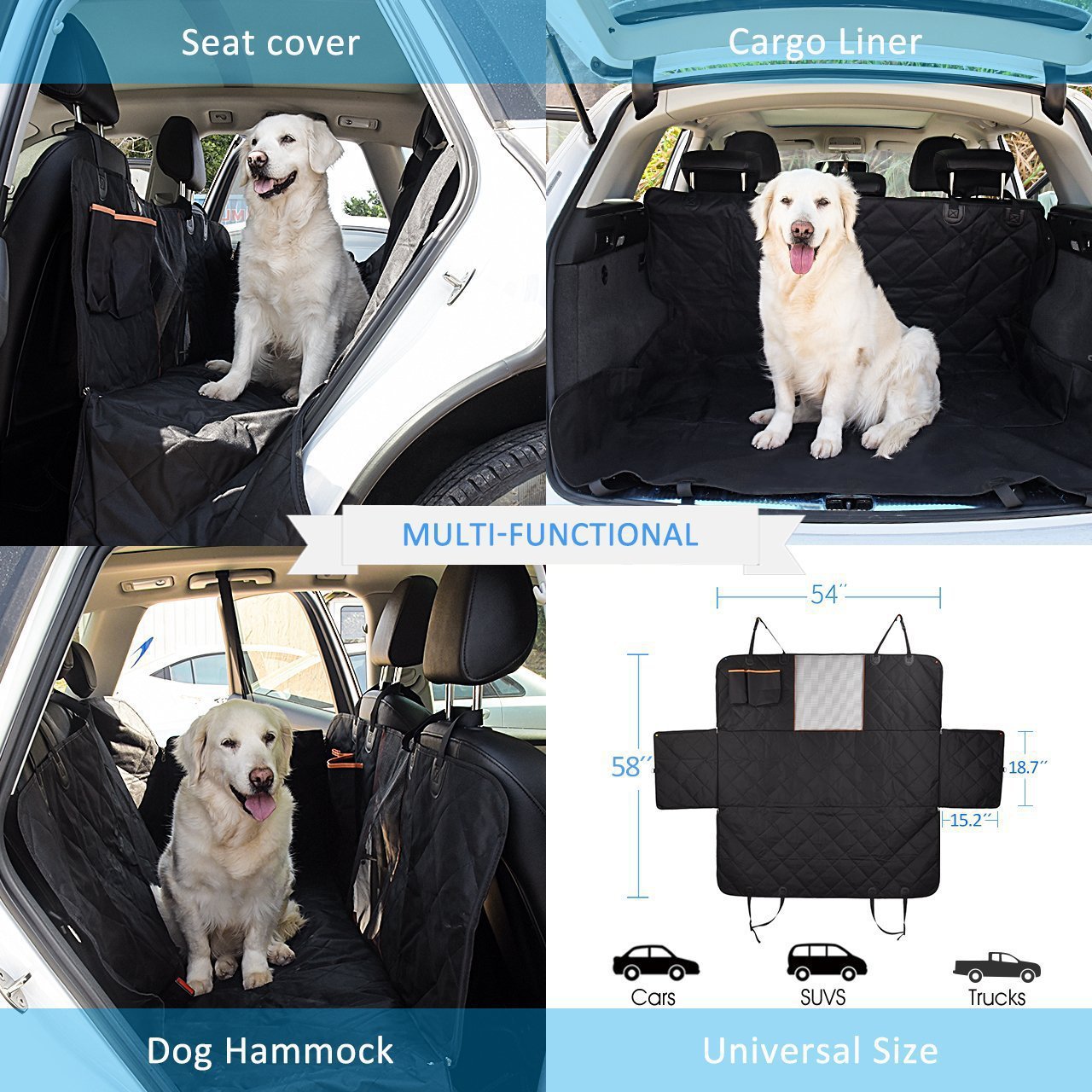 Waterproof dog car seat cover with mesh window, detail photo 2