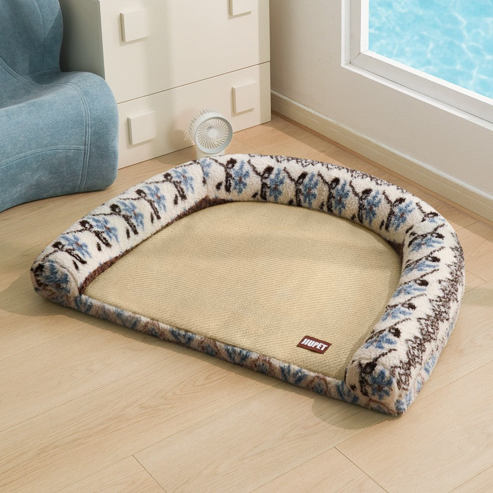 Removable washable dog bed with sponge filling in Beige Fair Isle