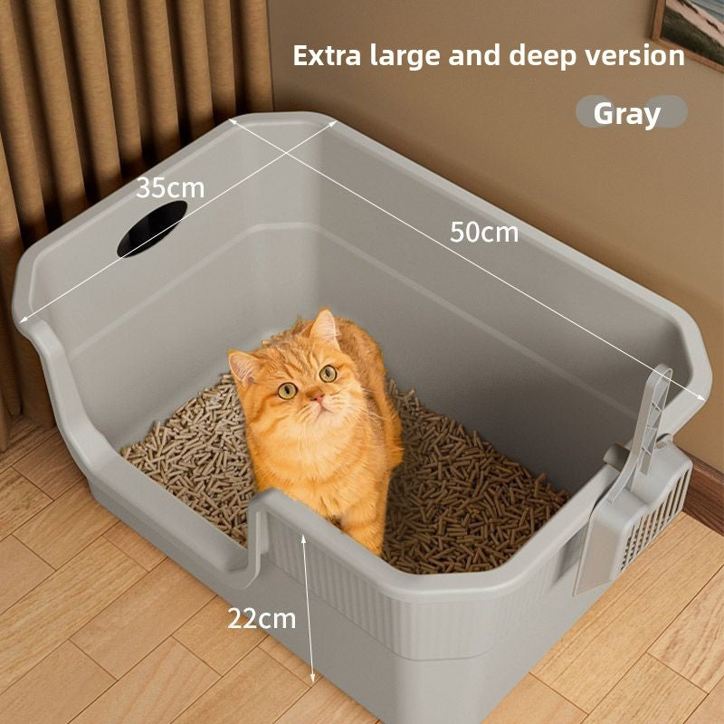 Extra Large Semi-Enclosed Cat Litter Box with Scoop, Thick PP