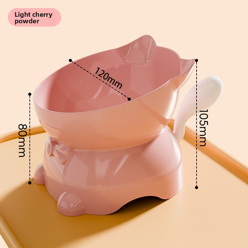 Slanted Cat Food Bowl with Anti-Spill Stand, Kitten Tail Design